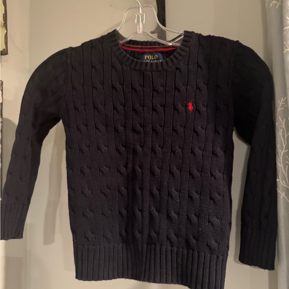 Ralph Lauren Boy's Navy Cable Knit Crewneck Sweater Size Small (8)